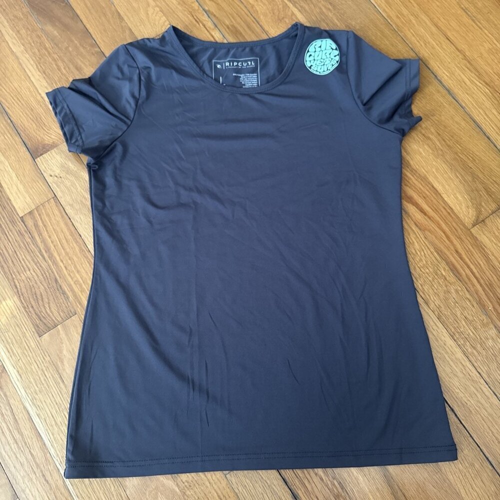 Rip Curl Rash Guard Girls Grey Short Sleeve UPF 50 Stretch Surf Swim Top Large